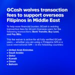 GCash waives fees for Filipinos in Middle East GCash waives fees for Filipinos in Middle East
